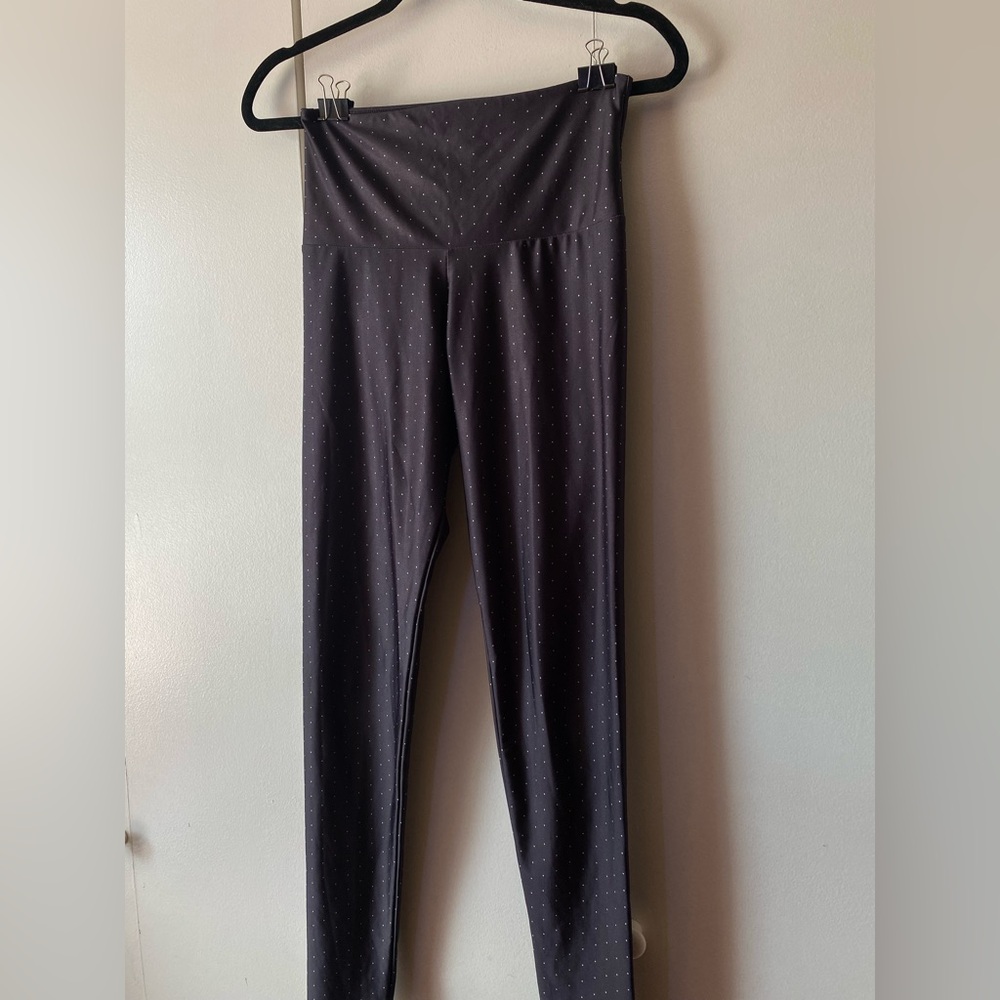 Onzie High Rise waisted black and white polka dot leggings